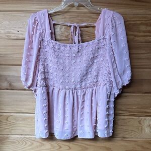 White Birch Light Pink Smocked Blouse - Size 1X
